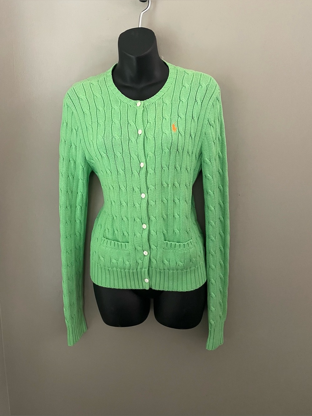 Ralph Lauren Green Cable Knit Button Up Cardigan